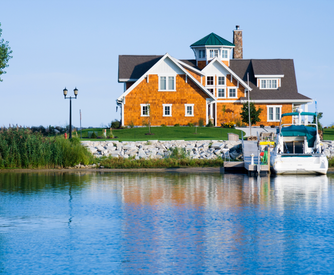 Waterfront home with boats